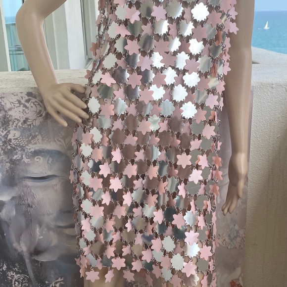 Paco Rabanne silver and pink star dress small - Picture 5 of 9